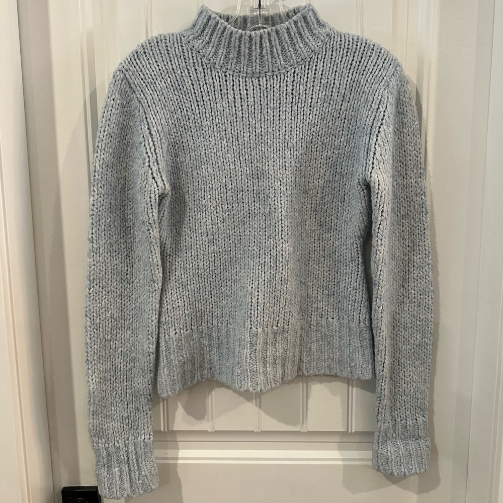 Light Blue Wool Blend Chunky High Neck Sweater Women’s Medium